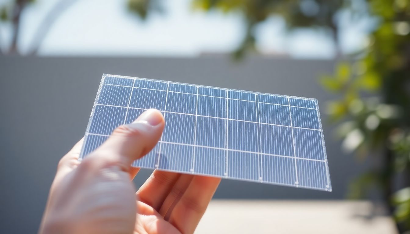 Un petit panneau solaire mince et flexible est exposé en plein soleil naturel.