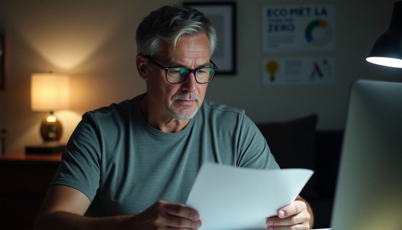 Un homme travaille dans un bureau à domicile avec des documents.