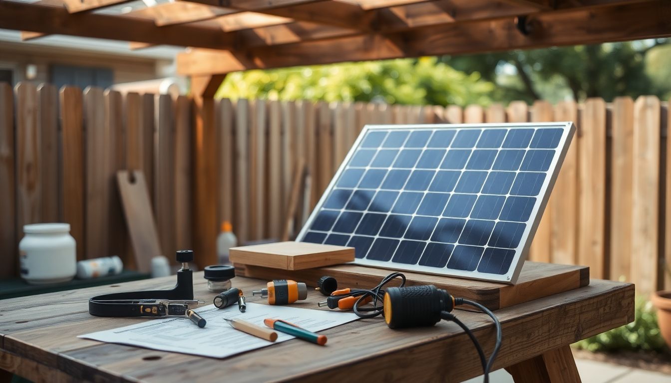 Installation de panneaux solaires DIY dans une cour ensoleillée.