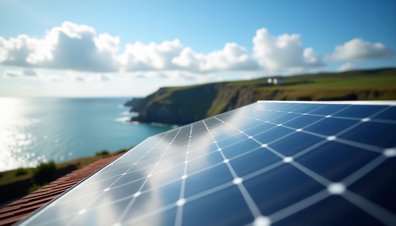 Un panneau solaire polycristallin installé sur un toit en Bretagne.