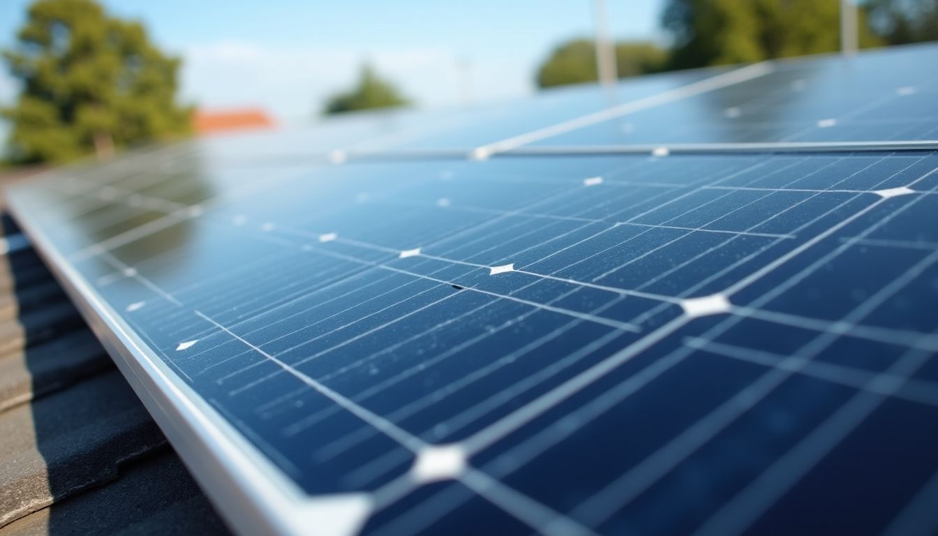 Close-up of two types of solar panels on a rooftop.