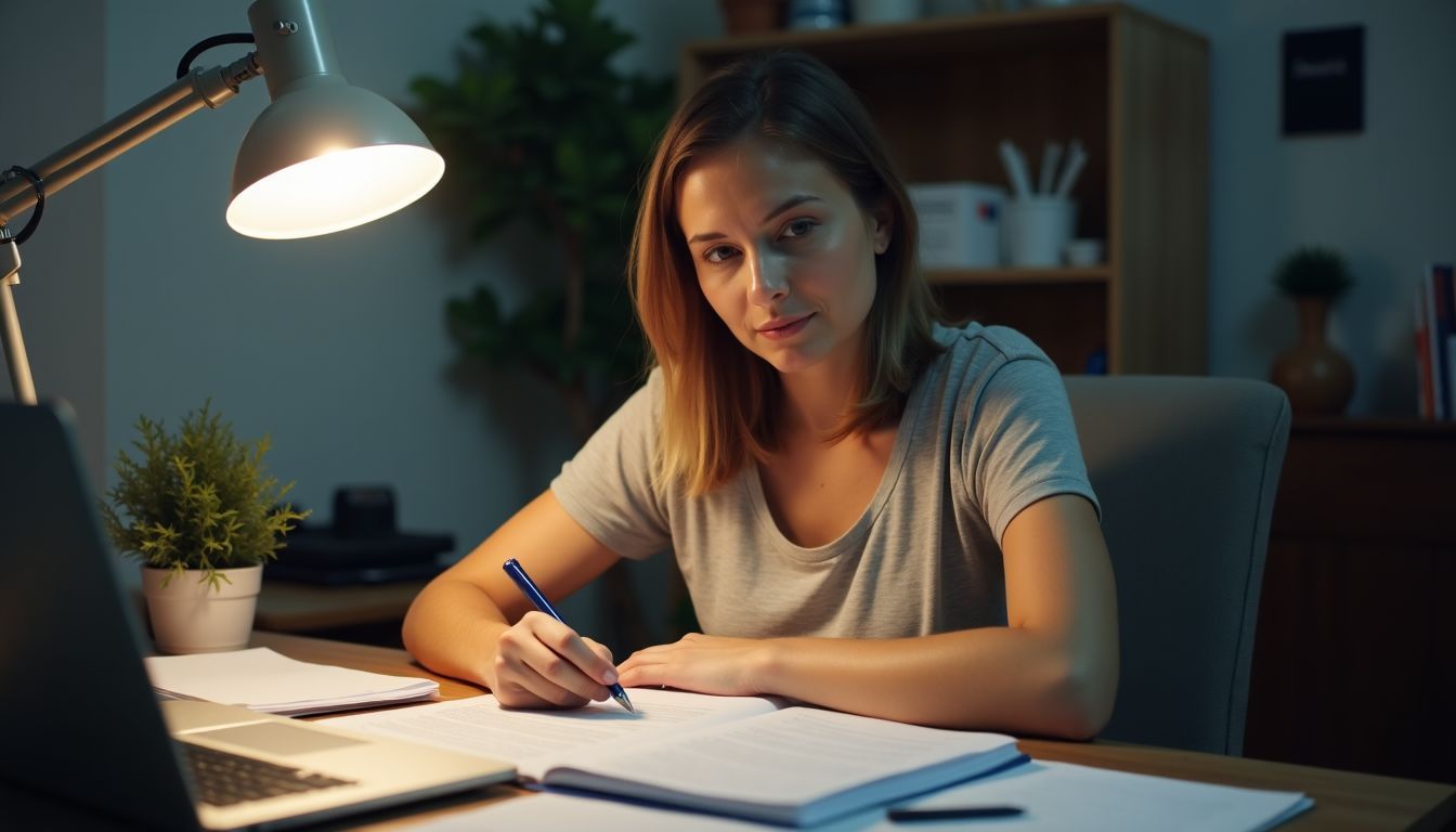 Une femme travaille à un bureau en désordre dans un petit bureau à domicile.