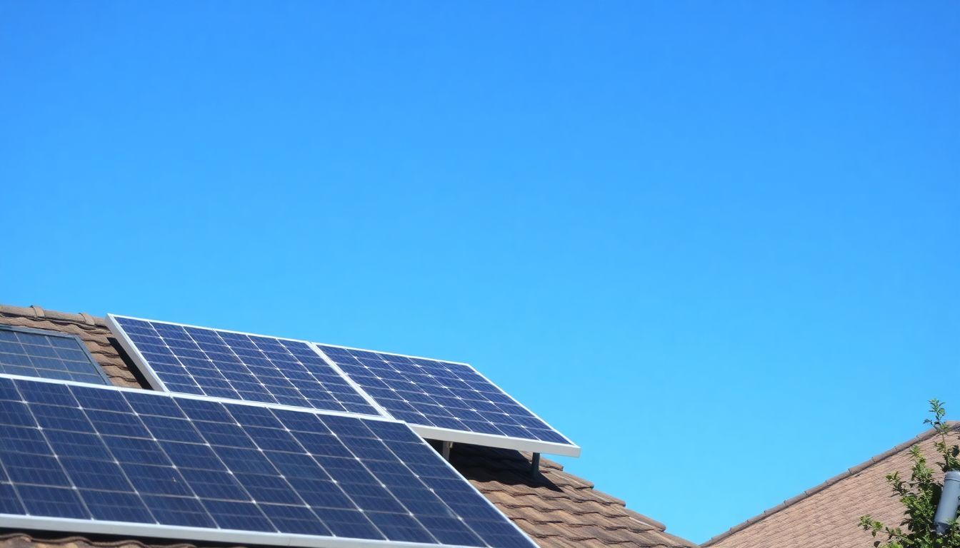 Une installation de panneaux solaires ancienne sur un toit résidentiel.