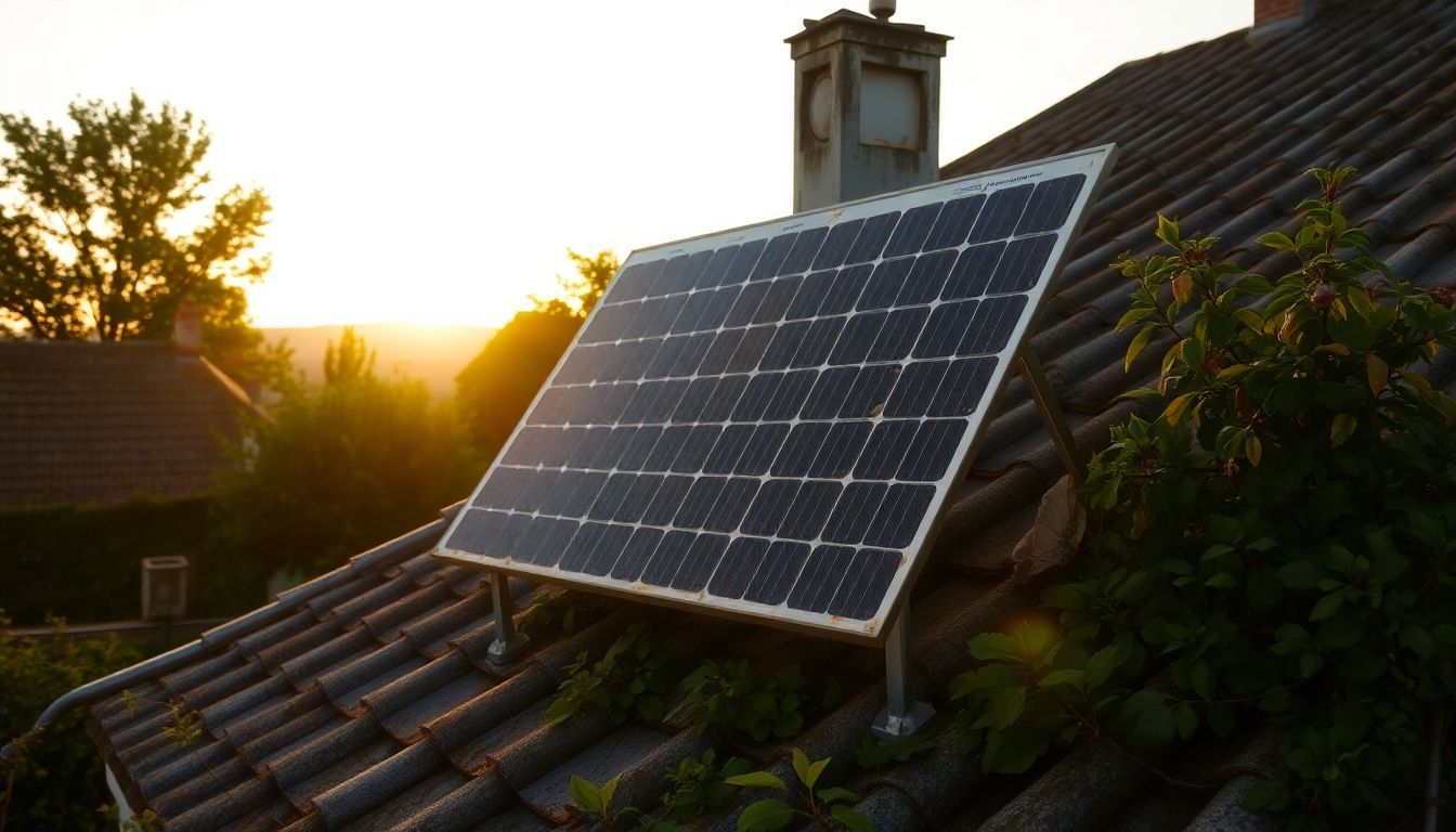 Un vieux panneau solaire installé sur le toit d'un village français.