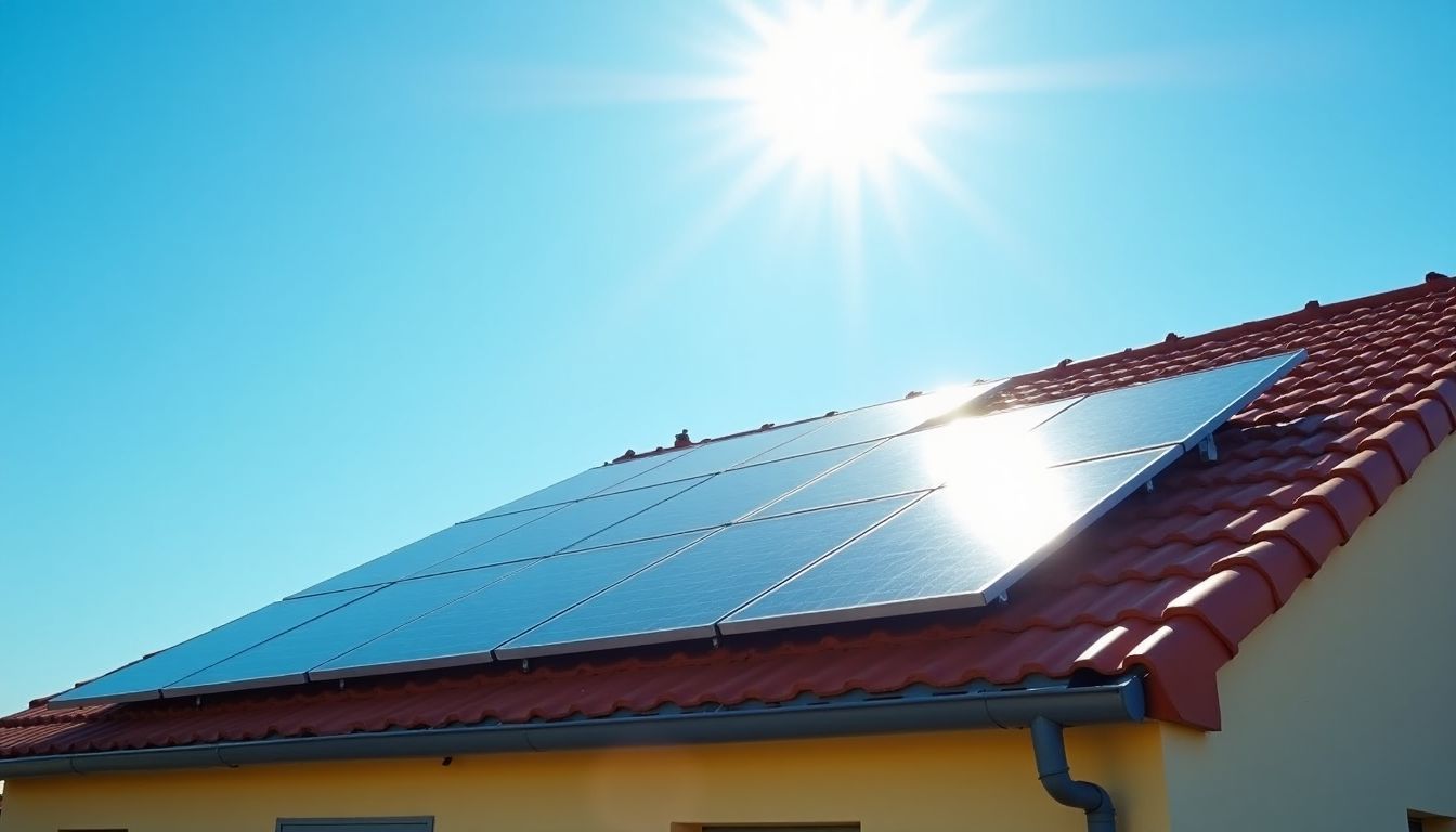 Une installation de panneaux solaires sur un toit en France.