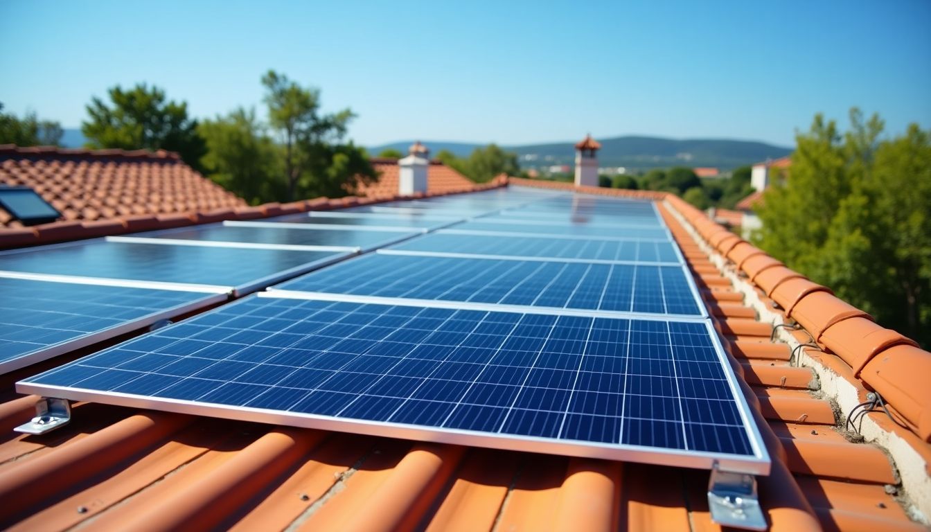 Des panneaux solaires installés sur un toit en France du sud.