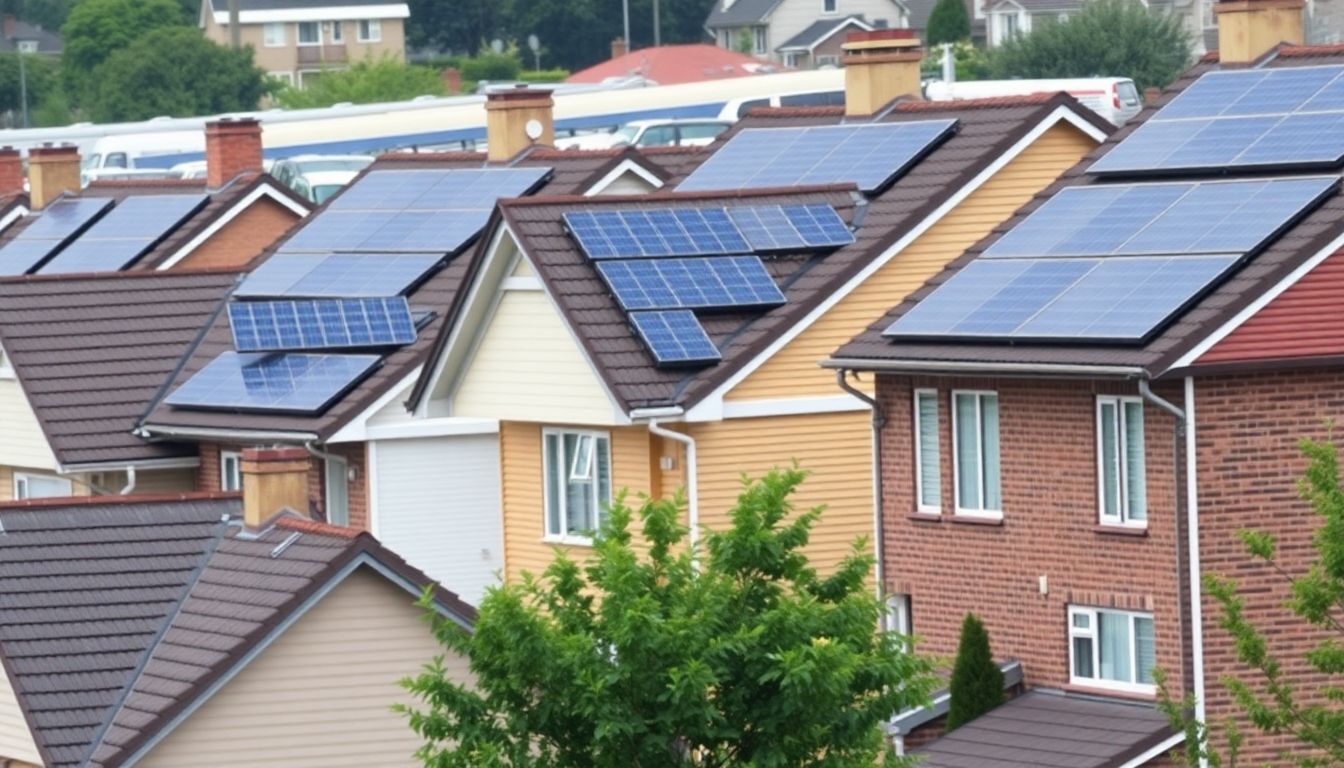 Des maisons résidentielles avec des panneaux solaires sur les toits.